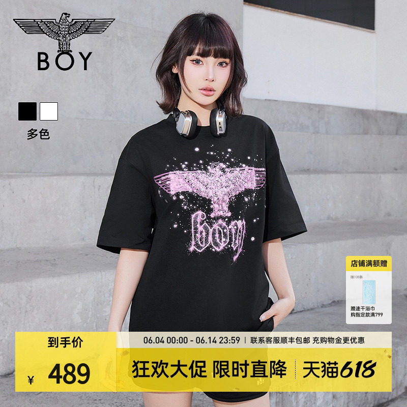 【暗夜星辰】BOYLONDON夏季情侣款短袖烫钻老鹰logo潮牌T恤N01003