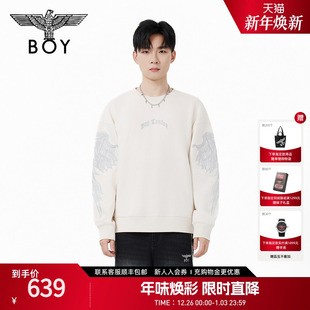 BOYLONDON情侣卫衣圆领套头2025年冬新款 潮牌绣花上衣针织N03056