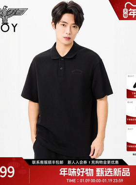 BOYLONDON黑色老鹰刺绣潮牌POLO衫2026春夏新款男女短袖N01048
