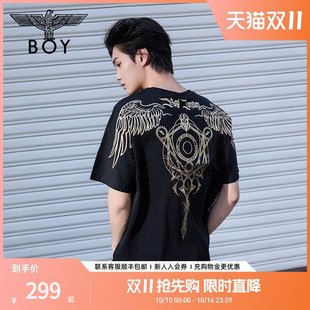 短袖 BOYLONDON夏情侣款 权杖印花炸街潮牌T恤N01906 暗黑罗盘