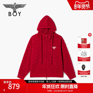 【浮梅映日】BOYLONDON新春红仿貂毛连帽毛衣开衫新款外套N64909