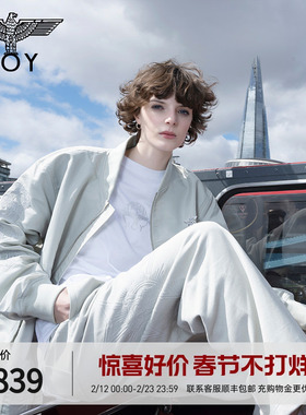 BOYLONDON春季男女同款外套绣花潮牌美式休闲飞行员夹克N23027