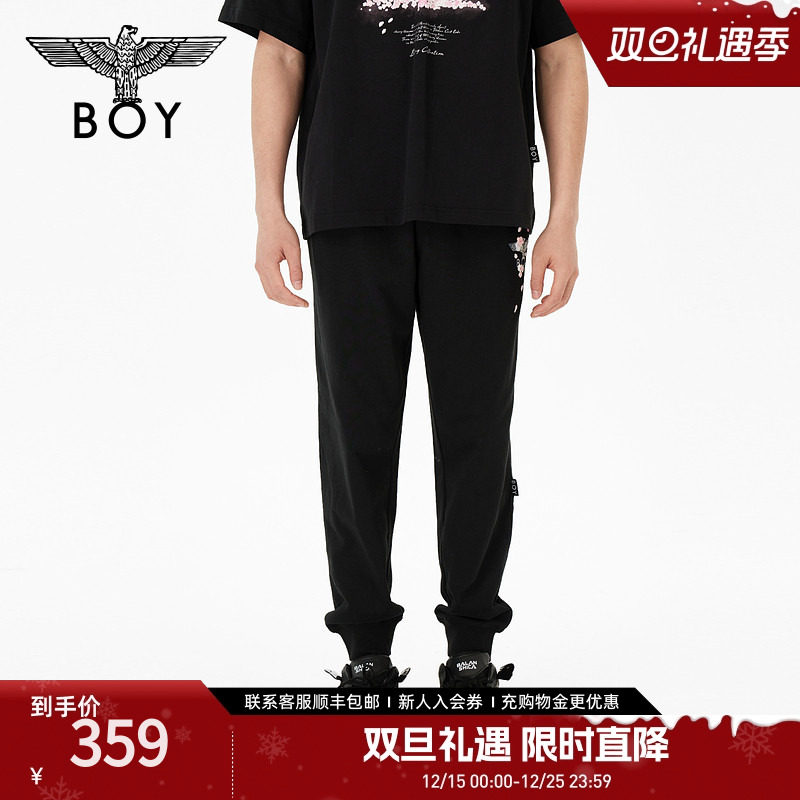 BOYLONDON春季男女同款长裤高街潮牌樱花简约休闲百搭卫裤N15714