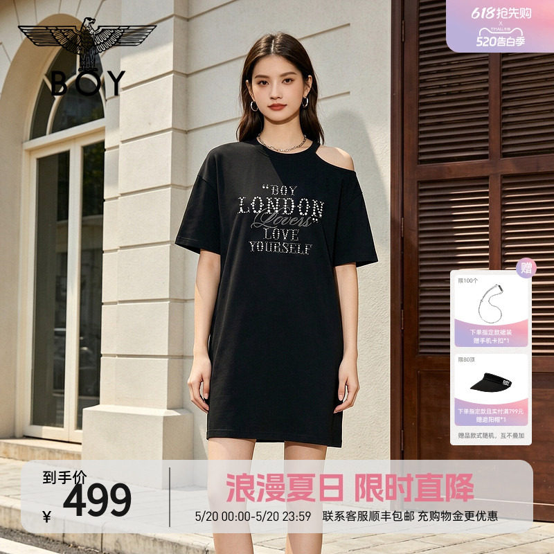 【珍珠圆舞曲】BOYLONDON不对称露肩连衣裙26夏女T恤裙W