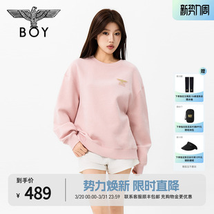 BOYLONDON洛樱粉圆领肌理感男女套头卫衣2026年春季 N03002 新款