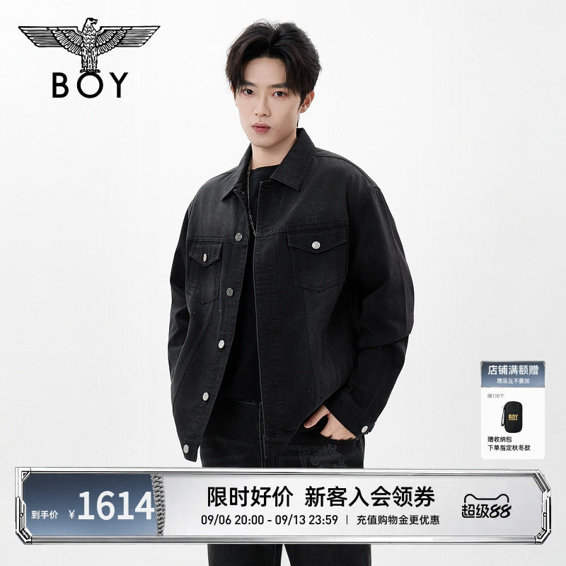 BOYLONDON街头黑色做旧水洗牛仔外套26年秋季新款男女夹克N50008图片