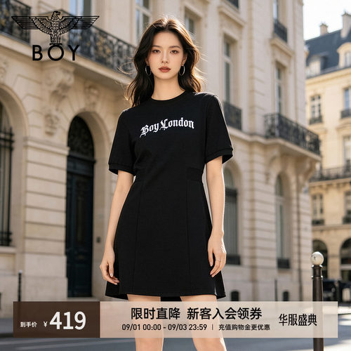 【巴黎之夜】BOYLONDON夏日仿蓝钻黑色连衣裙26女休闲T恤裙W17905