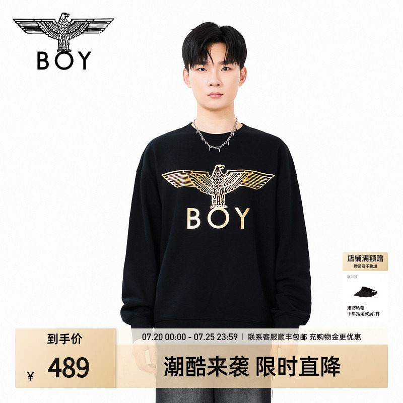 BOYLONDON时尚潮牌复古烫金印花长袖上衣秋季男女同款卫衣N03058