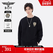 烫金潮牌黑色圆领卫衣N03901 男女同款 正义勋章 BOYLONDON春季