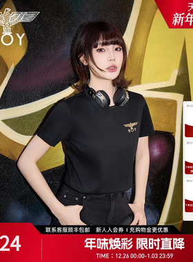 BOYLONDON春夏女款黑白纯棉修身短袖T恤简约纯色针织休闲风W01247