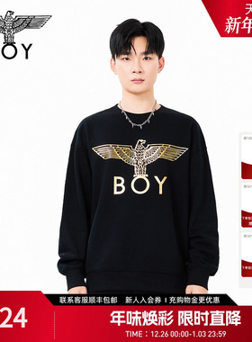 BOYLONDON时尚潮牌复古烫金印花长袖上衣春季男女同款卫衣N03058