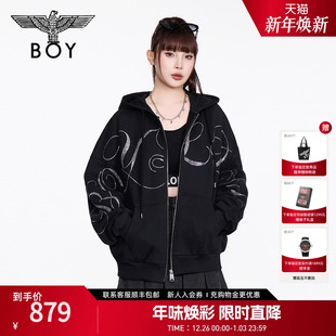 N06021 潮牌前卫烫钻连帽卫衣外套开衫 BOYLONDON2025春新款 情侣款