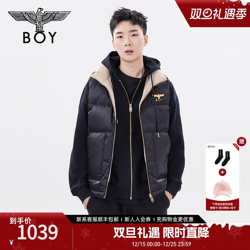 BOYLONDON冬男女同款时尚百搭黑色双面穿马甲羽绒服N30003