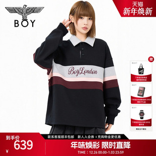 POLO领绣花撞色卫衣N03054 BOYLONDON2025年春新款 芬多学院