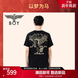 男女潮牌休闲T恤N01326 BOYLONDON黑白圆领百搭短袖 以梦为马