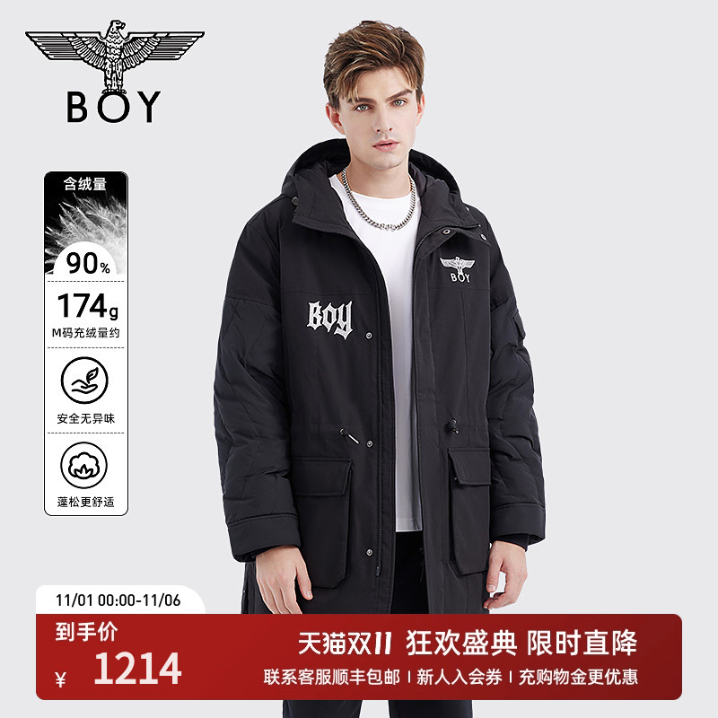 boylondon老鹰刺绣连帽羽绒服