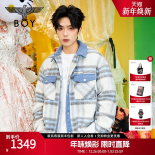翻领格子衬衫 BOYLONDON2025年冬新款 外套男女N21043 蓝格幻境