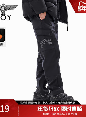 BOYLONDON冬男女长裤时尚休闲百搭加绒宽松直筒裤N34041