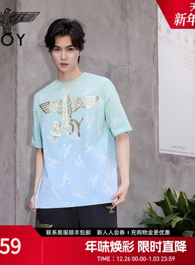 【薄荷曼波】BOYLONDON夏季经典鹰标满印针织短袖T恤N01002