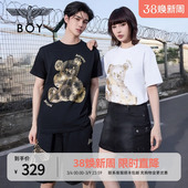 短袖 情侣款 BOYLONDON夏季 印花百搭宽松圆领T恤N01019 闪耀小熊