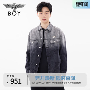 BOYLONDON春男女同款 外套金属logo满印提花牛仔外套N50009