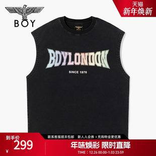 BOYLONDON夏男女同款 T恤N02003 背心渐变珠光闪粉logo无袖