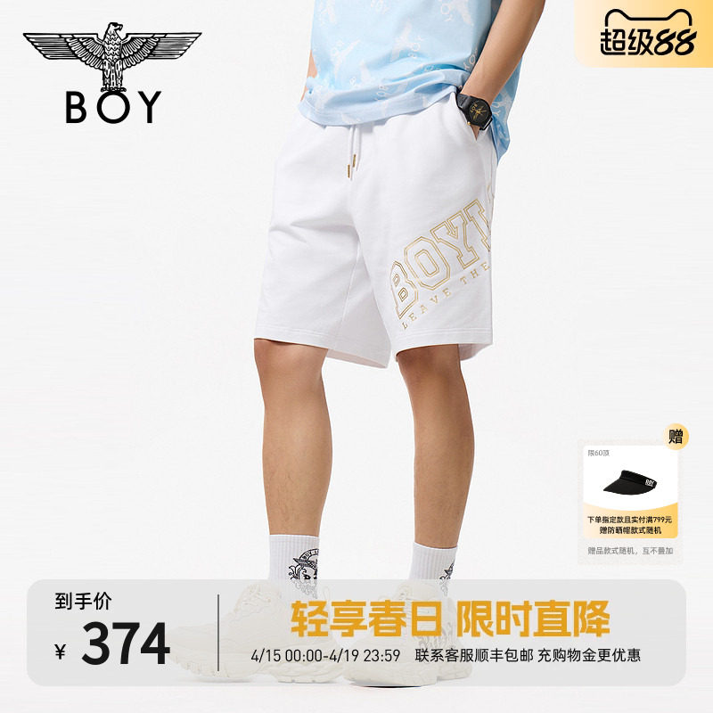 BOYLONDON春夏裤子运动休闲老鹰logo宽松短裤N13806
