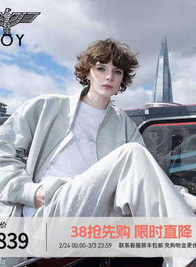 BOYLONDON春季男女同款外套绣花潮牌美式休闲飞行员夹克N23027