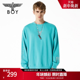 BOYLONDON春季 潮牌烫钻朋克潮酷孔雀蓝圆领套头卫衣N03901 情侣款