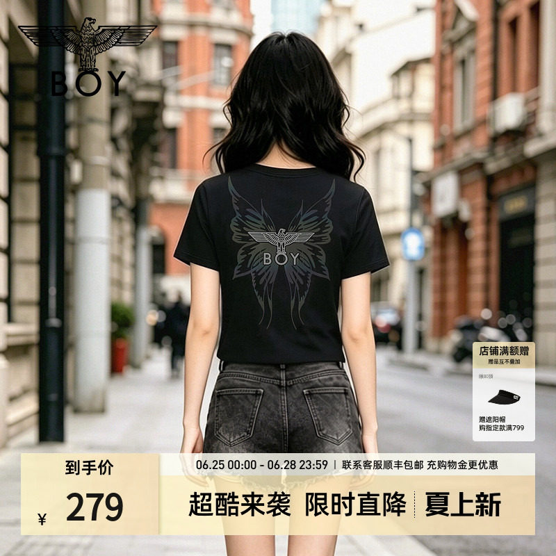 【幻彩蝴蝶】BOYLONDON美式修身短款短袖夏季新款女款T恤W