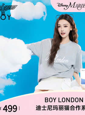 【迪士尼玛丽猫合作】BOYLONDON灰色印花短袖26春夏男女T恤N01140