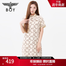 【生椰拿铁】BOYLONDON春奶杏色印花POLO领连衣裙W17015