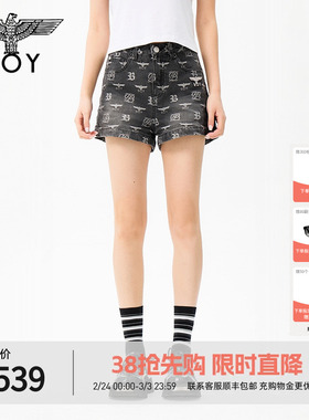 BOYLONDON2026年夏季经典满印LOGO微阔腿显瘦女款牛仔短裤W53900