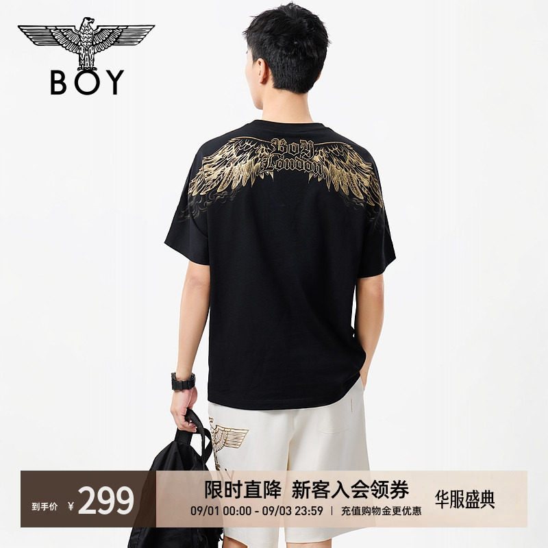 BOYLONDON时尚简约烫金翅膀潮牌休闲短袖夏季男女同款T恤N01255图片