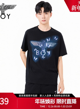 BOYLONDON紫色梦幻蝴蝶印花圆领潮牌短袖夏季男女同款T恤N01275