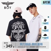 BOYLONDON春夏肌理感立体印花圆领黑白情侣短袖 N01031 T恤男女同款