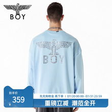 BOYLONDON春季情侣款烫钻老鹰logo宝宝蓝休闲套头卫衣N03902