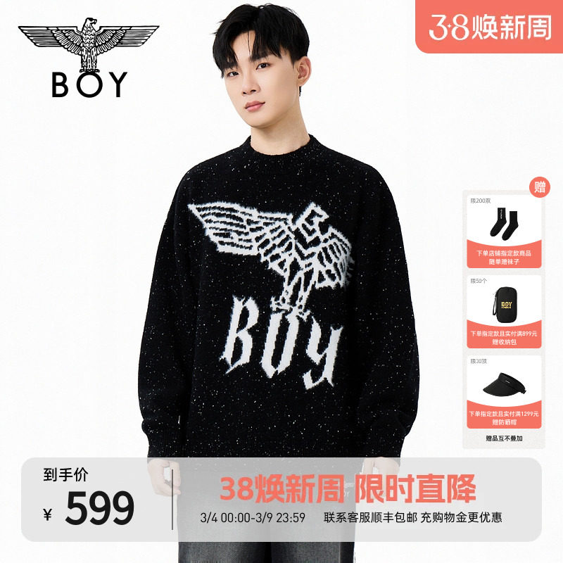 BOYLONDON秋冬潮牌时尚提花星空保暖情侣毛衣圆领针织衫N60017