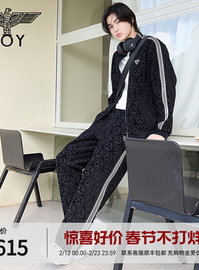 BOYLONDON春季男女同款长裤三鹰标满印运动休闲直筒裤N15085