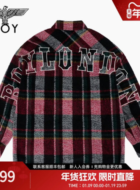 秋冬男女同款长袖格子衬衫休闲潮牌毛呢保暖外套N23007