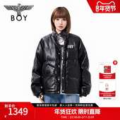 BOYLONDON情侣棉服冬季 轻朋克风暗纹宽松仿皮夹克外套N29021