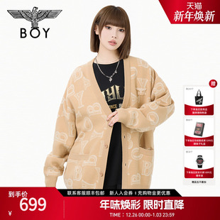 N64021 V领慵懒风情侣提花潮牌针织毛衣开衫 BOYLONDON2025春季 新款