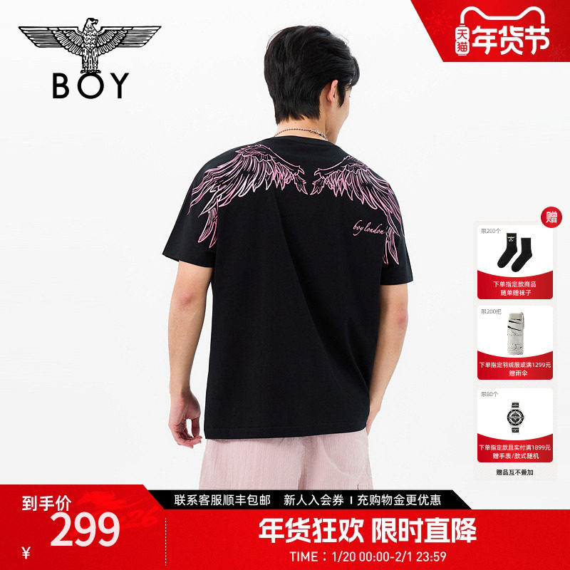 BOYLONDON翅膀美式高街潮牌2026年春夏男女款短袖T恤N01911,男装,T恤,淘宝优惠券,粉丝福利购,淘宝优惠卷