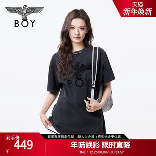 BOYLONDON春夏男女同款 T恤N01131 铁塔植绒印花朋克潮牌针织短袖