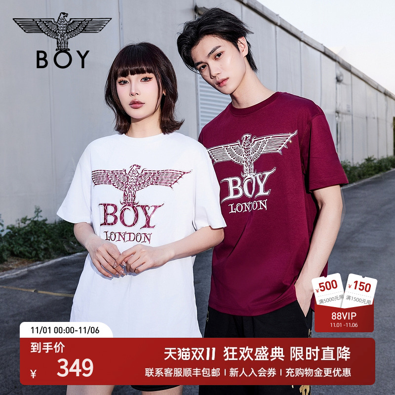 【玫瑰誓约】BOYLONDON春夏情侣款简约潮牌烫钻短袖T恤N01900