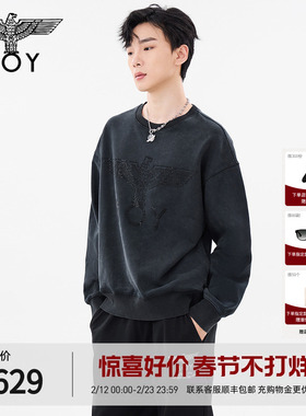 BOYLONDON春季男女同款长袖上衣复古休闲潮牌圆领套头卫衣N03068