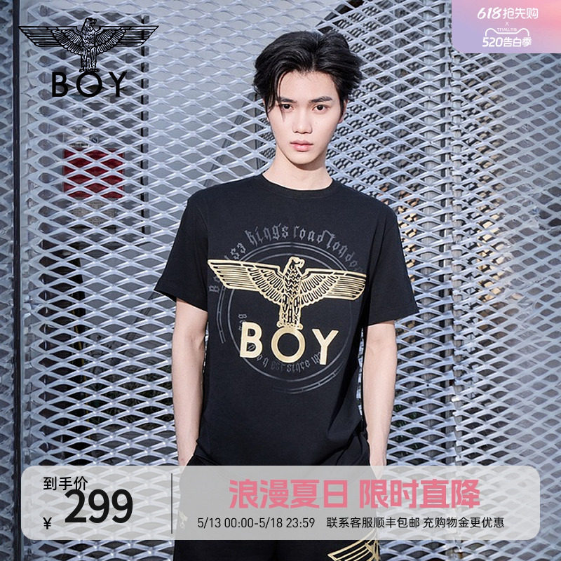【时光轮环】BOYLONDON短袖情侣款夏季老鹰光环黑色T恤N0