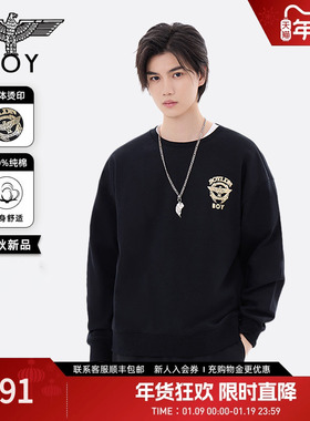 【正义勋章】BOYLONDON春季男女同款烫金潮牌黑色圆领卫衣N03901