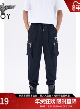 BOYLONDON春季情侣款长裤金属烫金黑色高街朋克运动休闲裤N34001