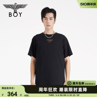 BOYLONDON潮牌短袖情侣装夏季老鹰烫钻黑色休闲T恤N01038